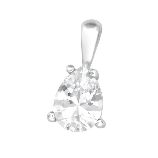 925 Sterling Silver CZ Pear Pendant – Elegant 7×14mm Design