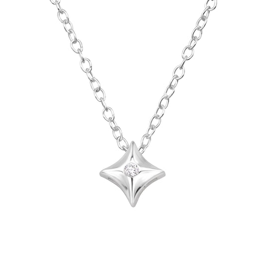 925 Sterling Silver CZ Star Necklace – Dainty 45cm Chain