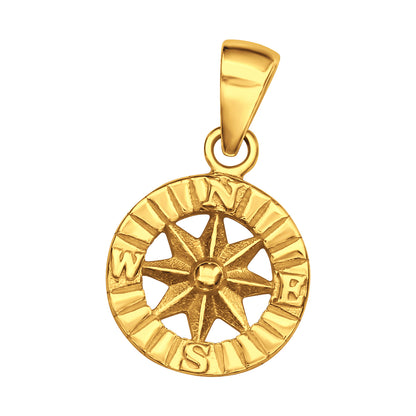 Gold‑Plated 925 Sterling Silver Compass Pendant – 10mm