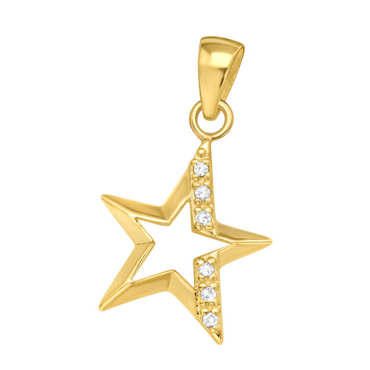 Gold‑Plated 925 Sterling Silver CZ Star Pendant – 12×13mm