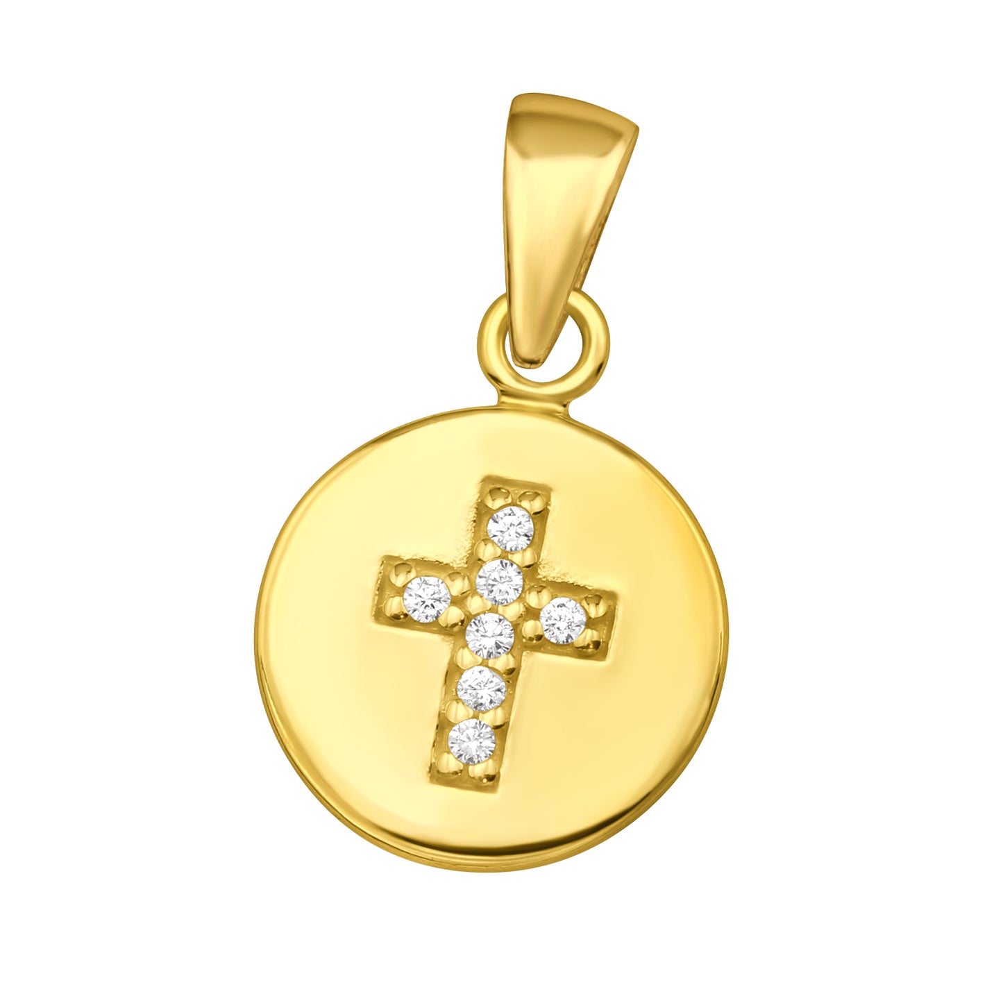 Gold‑Plated 925 Sterling Silver CZ Cross Pendant – 9.7×12.6mm