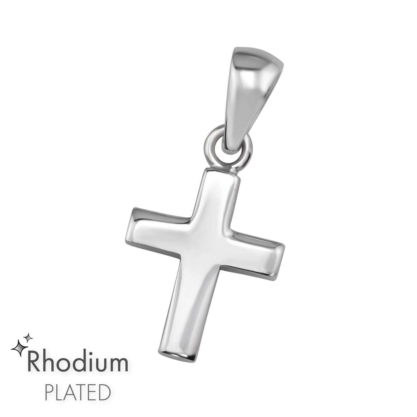 Rhodium‑Plated 925 Sterling Silver Cross Pendant – 11×15mm