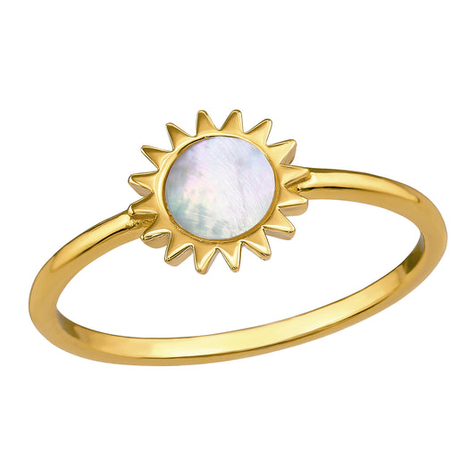 Gold‑Plated 925 Sterling Silver Sun Ring with White Shell
