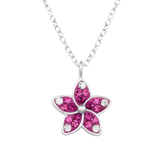 925 Sterling Silver Flower Necklace with Crystals – 45cm