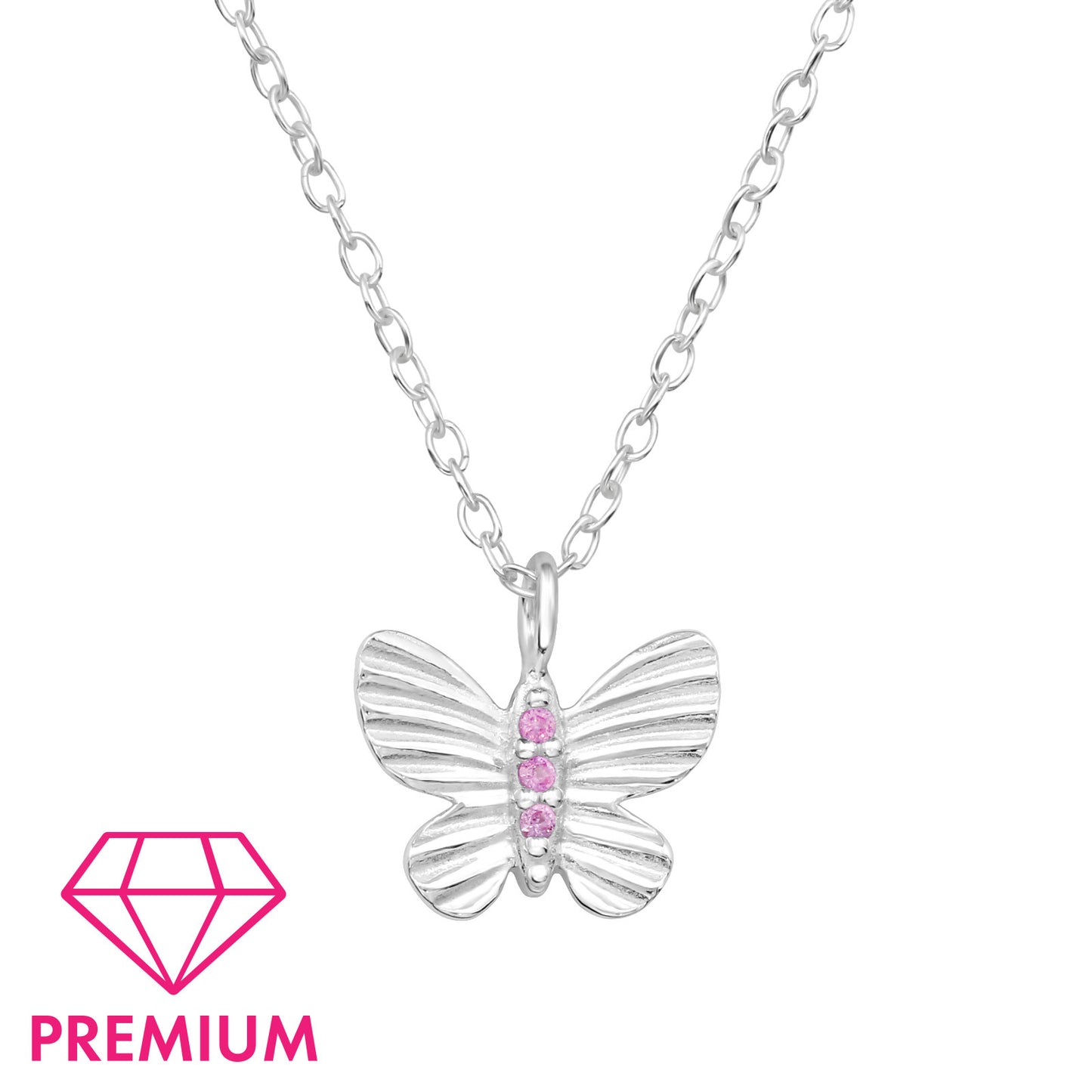 925 Sterling Silver Butterfly Necklace with CZ Stones – 42cm