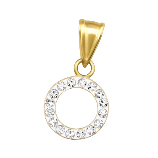 Gold‑Plated 925 Sterling Silver Circle Pendant with Crystals