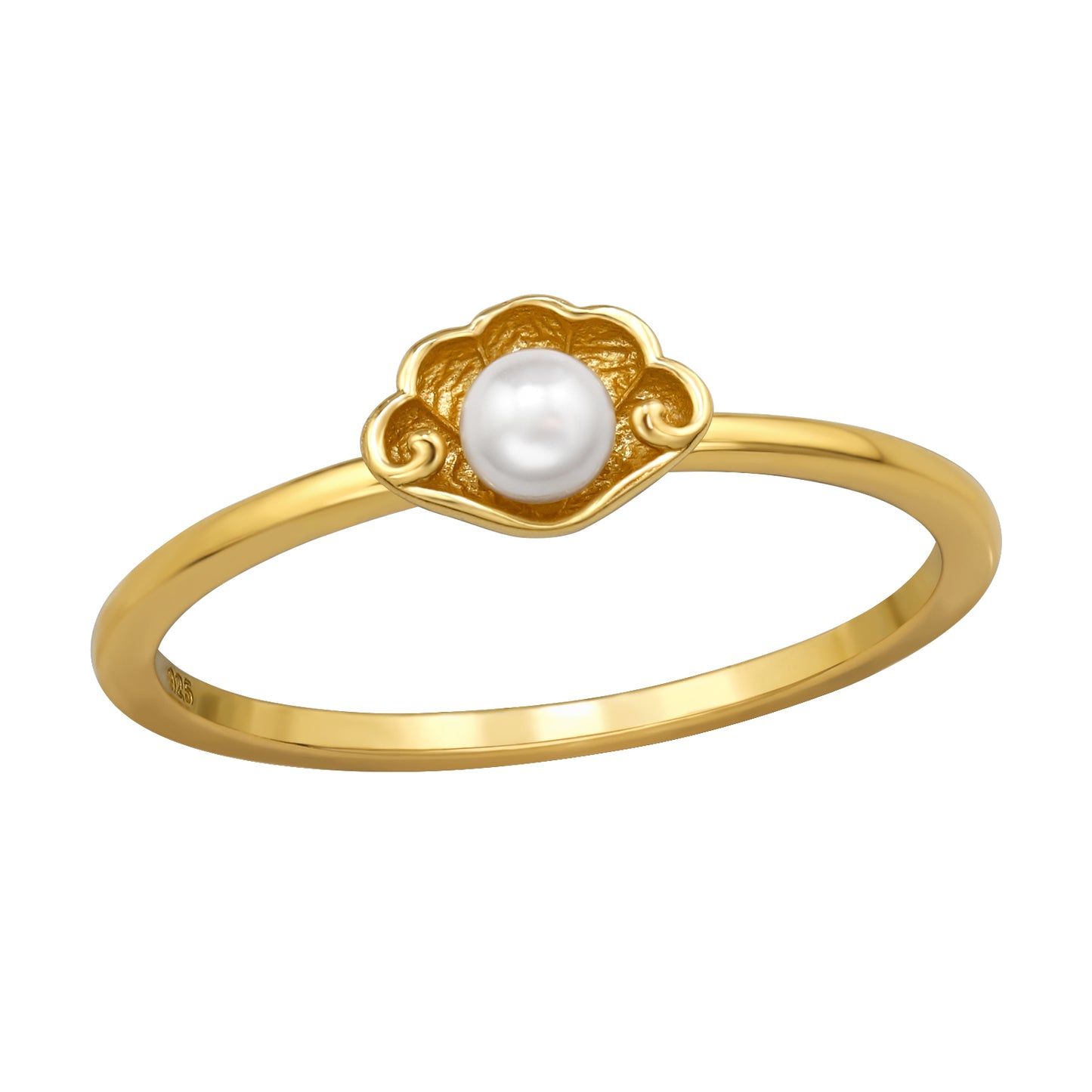Gold‑Plated 925 Sterling Silver Shell Ring with Pearl