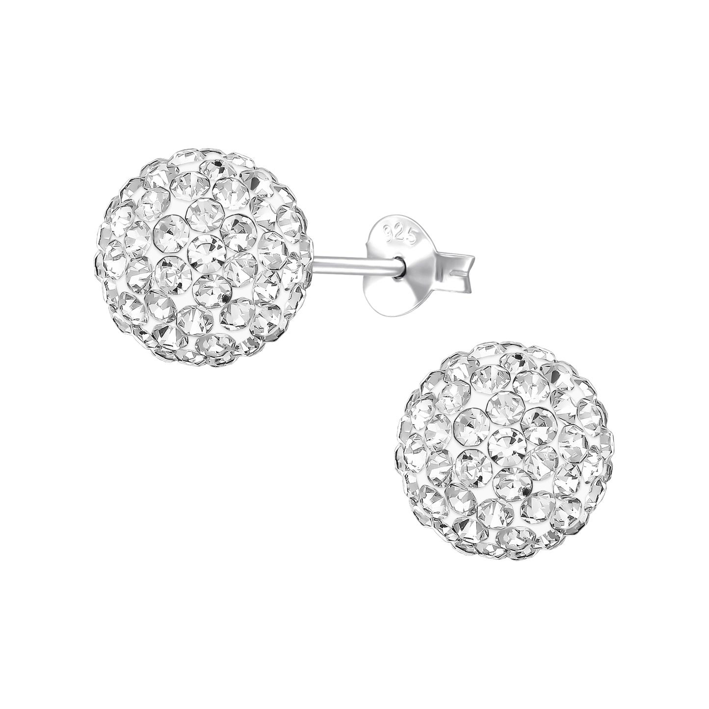 925 Sterling Silver 10mm Crystal Ball Stud Earrings
