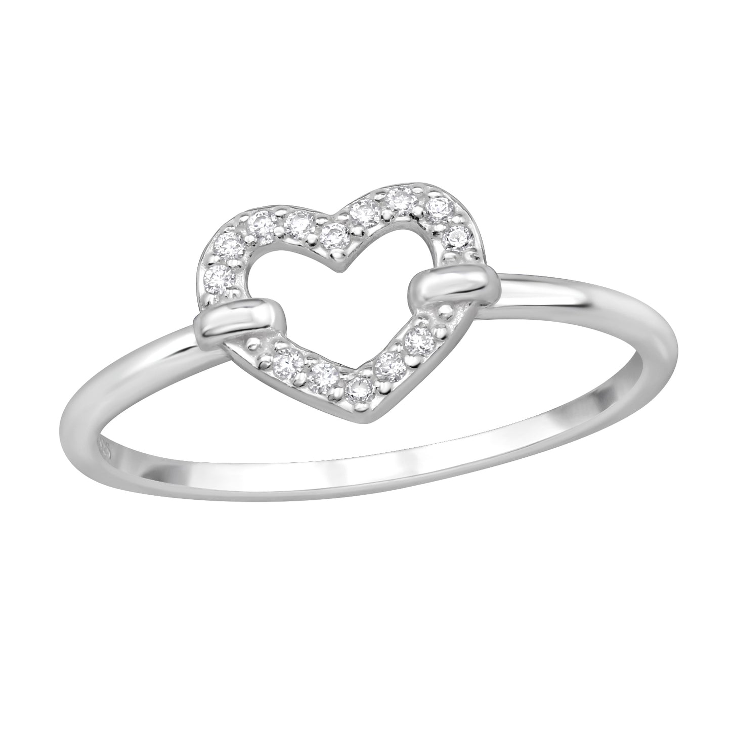 925 Sterling Silver Open Heart CZ Ring