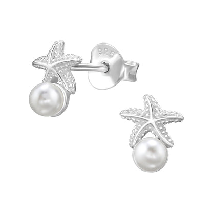 925 Sterling Silver Starfish Pearl Stud Earrings