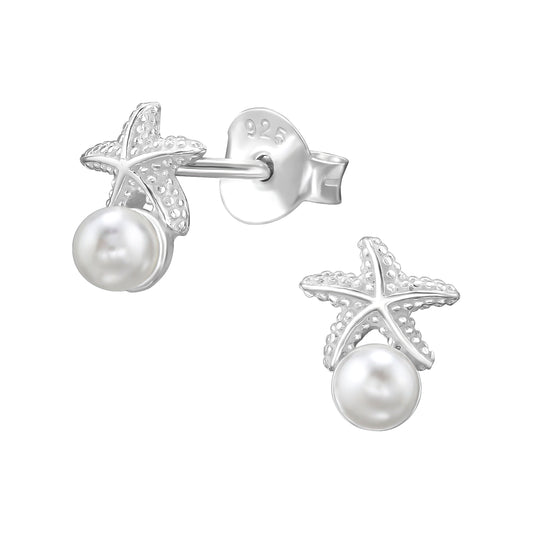 925 Sterling Silver Starfish Pearl Stud Earrings