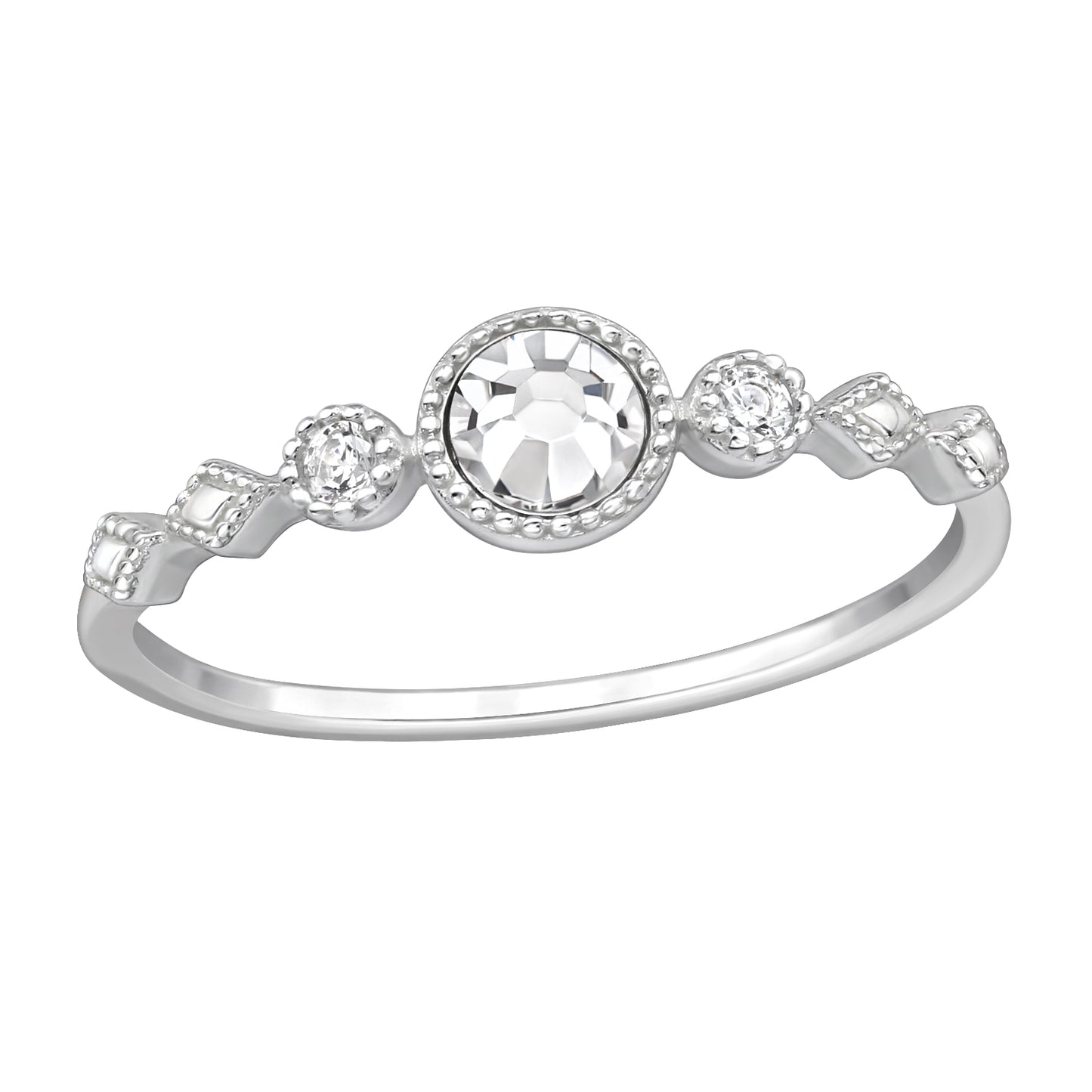 925 Sterling Silver Milgrain CZ Accent Ring