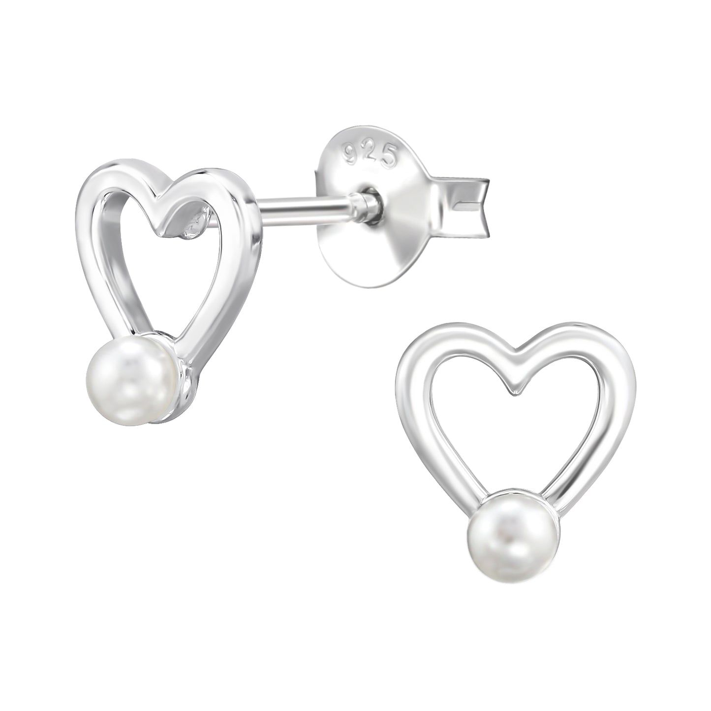 925 Sterling Silver Heart Pearl Stud Earrings