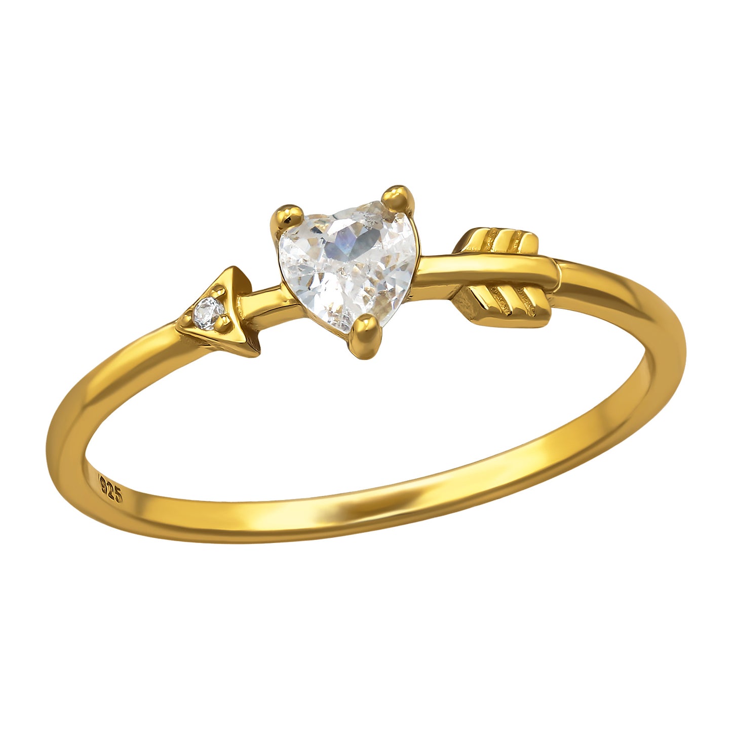 925 Sterling Silver  Gold‑Plated  Heart & Arrow CZ Ring