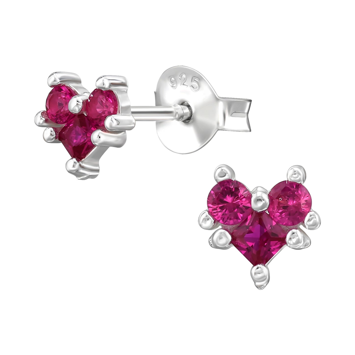 925 Sterling Silver Connected Heart CZ Stud Earrings