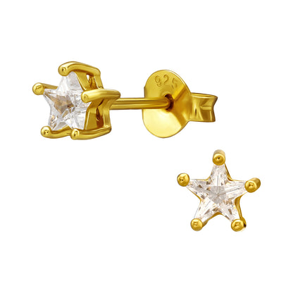 925 Sterling Silver Gold‑Plated  Dainty Star CZ Stud Earrings