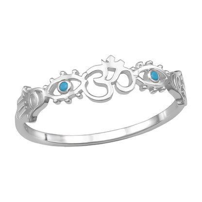 Om & Hamsa Evil Eye Ring – 925 Sterling Silver