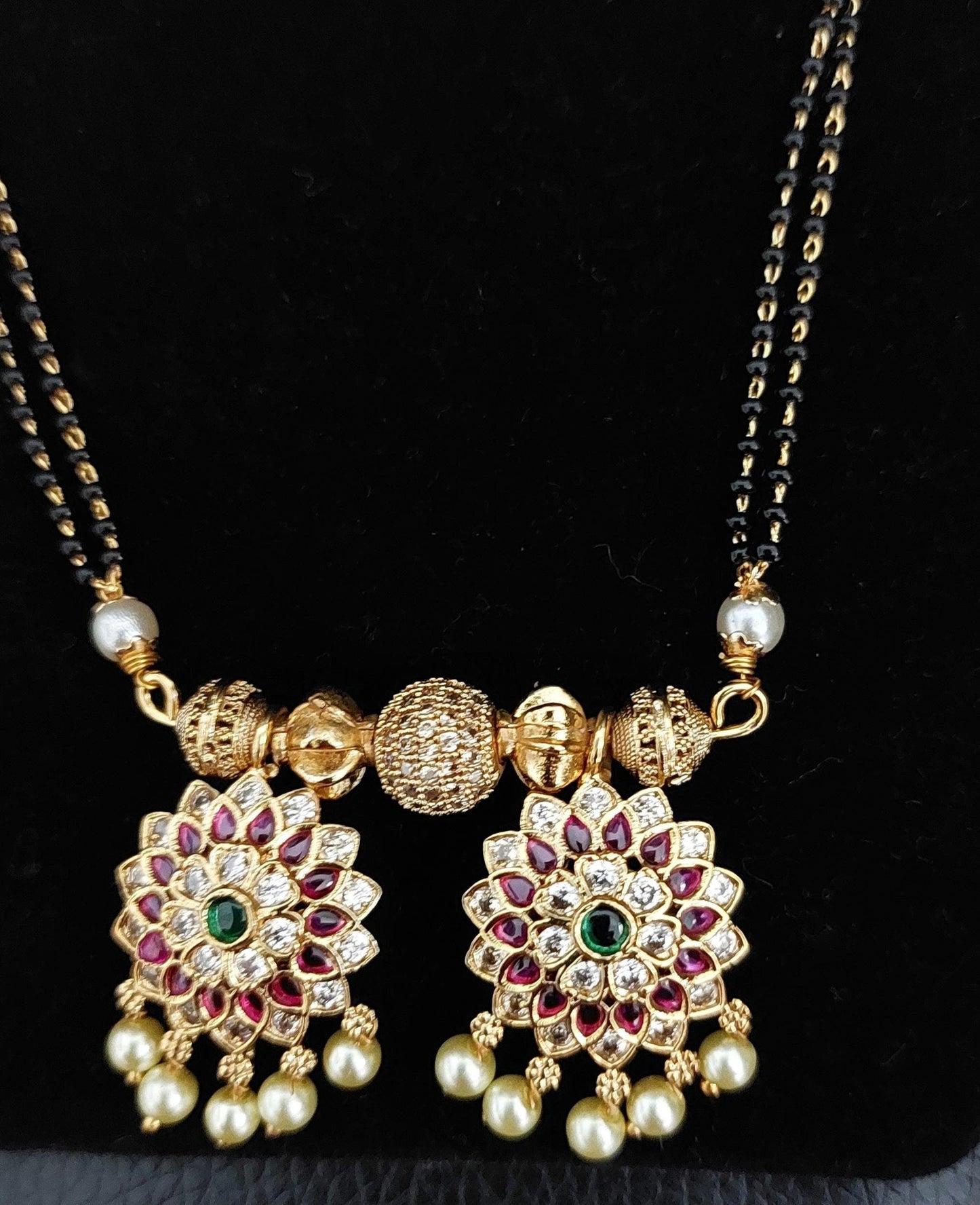 Matte Gold Mangalsutra  Pendant Set – Traditional Ruby Green Ethnic Jewellery
