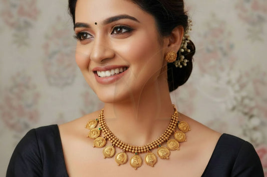 Temple Coin Necklace Set with Traditional Goddess Motifs – Antique Temple Jewellery