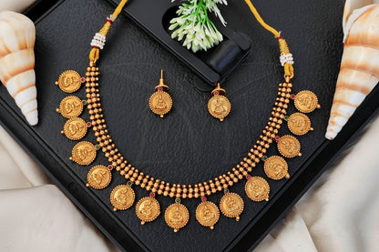 Temple Coin Necklace Set with Traditional Goddess Motifs – Antique Temple Jewellery