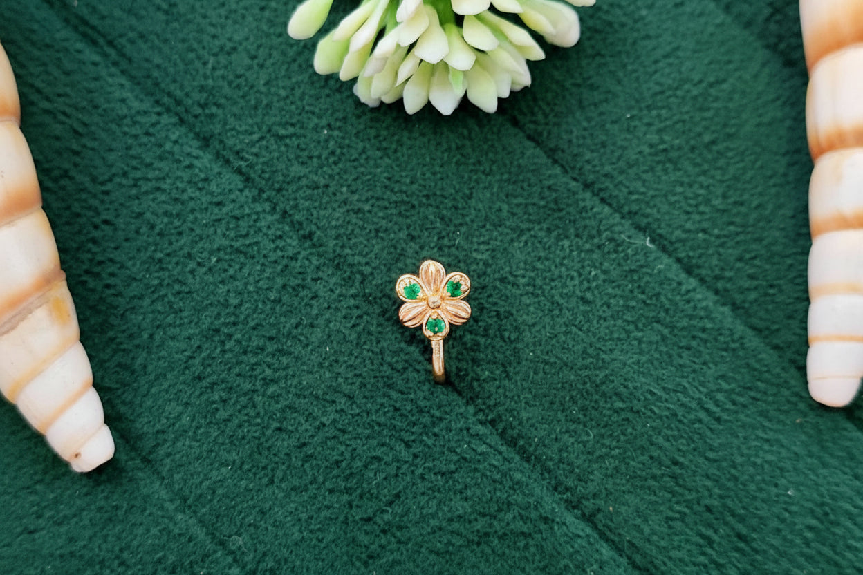 Clip on High Gold Traditional Flower Nath Nose Ring