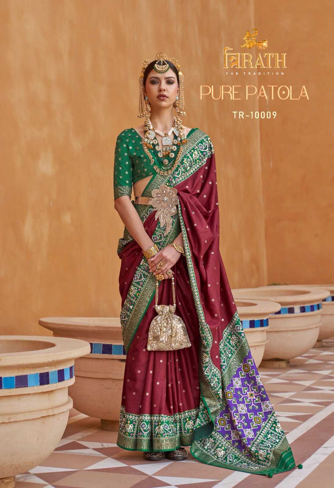 Maroon Pure Patola Mercerized Silk Saree for Weddings & Festivals with Matching Blouse