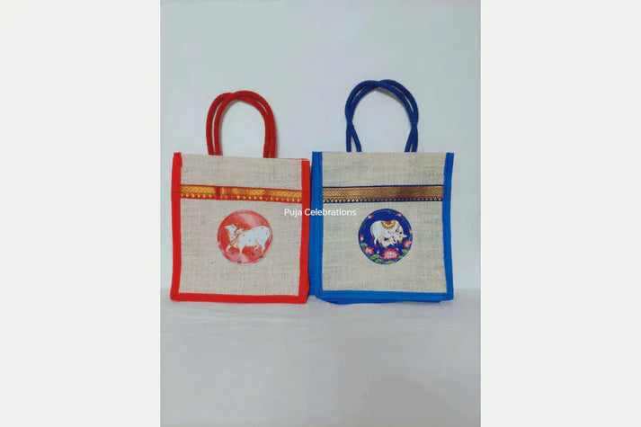 Printed Brocade Jute Bag – Pack of 4