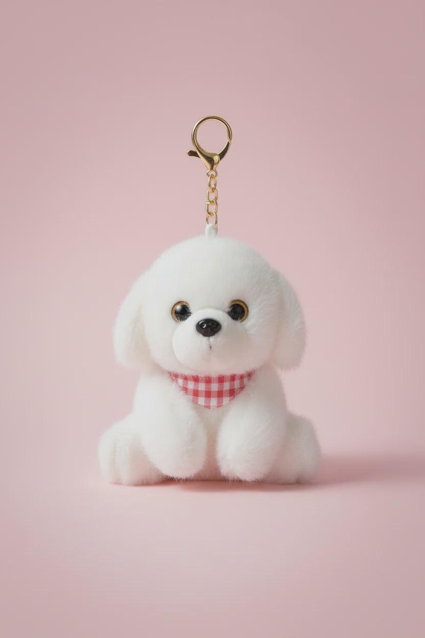 Puppy Plush Keyring – Soft Cute Bag Charm, Fluffy Keychain Accessory, Gift for Kids & Teens