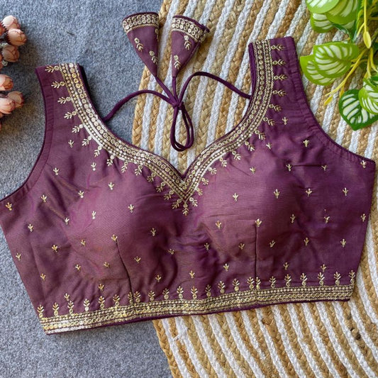 Cosmos Silk Embroidered Blouse with Zari & Sequin Work (Free Size 34–40)