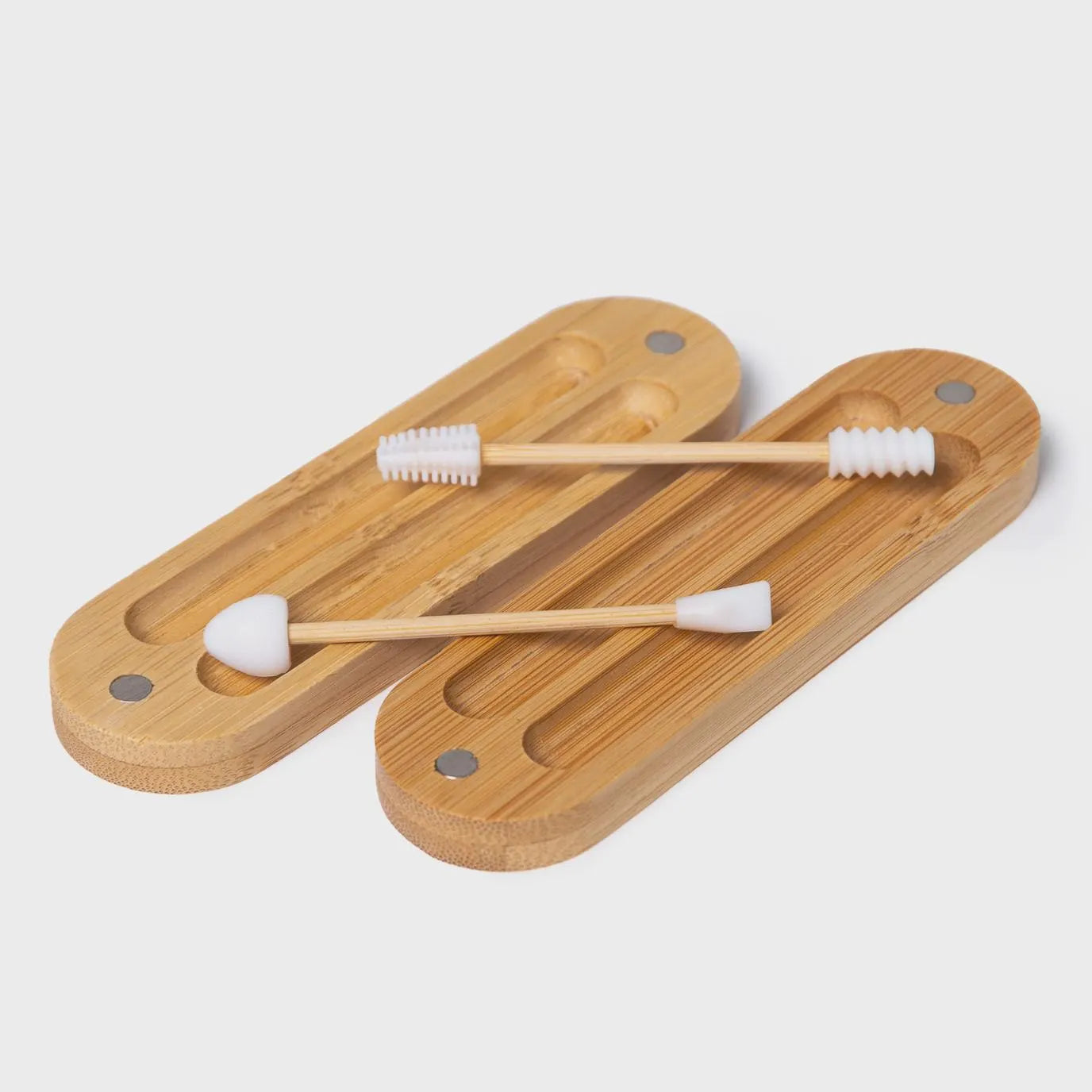 Reusable Silicone Swabs Set with Magnetic Bamboo Case – Eco-Friendly Ear Cleaner, Makeup Tool