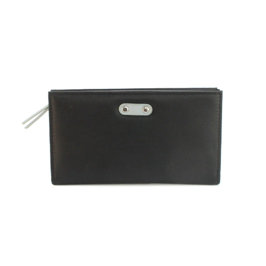 Women’s Leather Purse with Contrast Panels & Metal Bar – RFID, Envelope Style, Zip Section