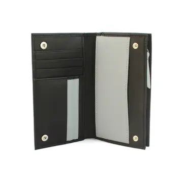Women’s Leather Purse with Contrast Panels & Metal Bar – RFID, Envelope Style, Zip Section