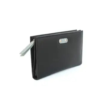 Women’s Leather Purse with Contrast Panels & Metal Bar – RFID, Envelope Style, Zip Section