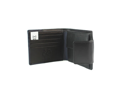 Men’s Leather & Fabric Wallet – RFID, Bifold, Tab Closure