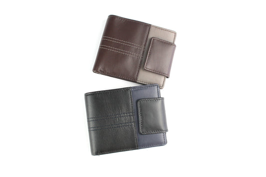 Men’s Leather & Fabric Wallet – RFID, Bifold, Tab Closure