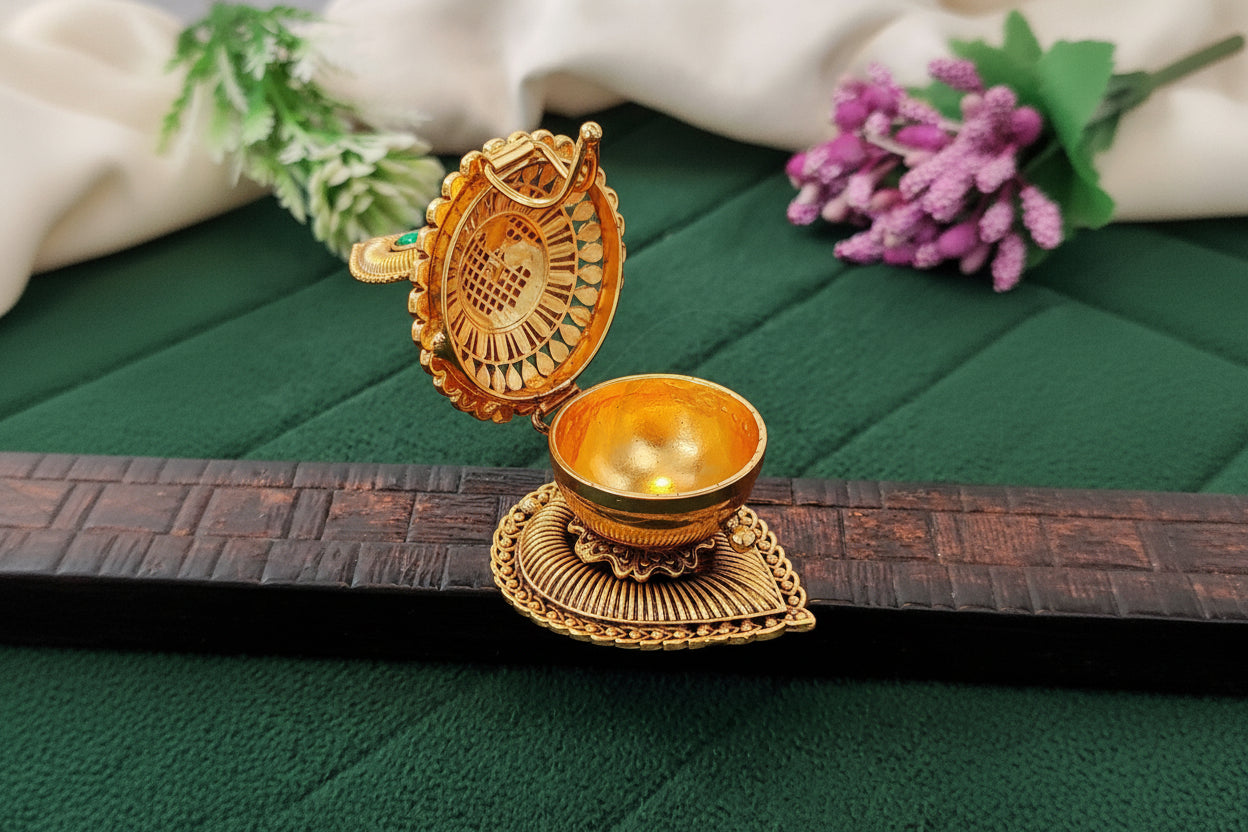 Antique High Gold Polish Full Stone Sindoor Box