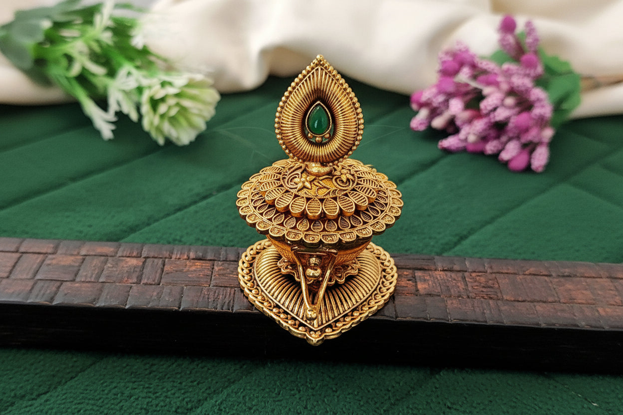 Antique High Gold Polish Full Stone Sindoor Box