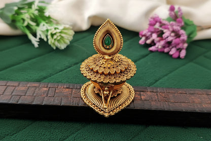 Antique High Gold Polish Full Stone Sindoor Box