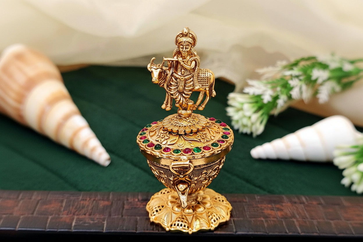 Beautiful High Gold Polish Full Stone Sindoor Box