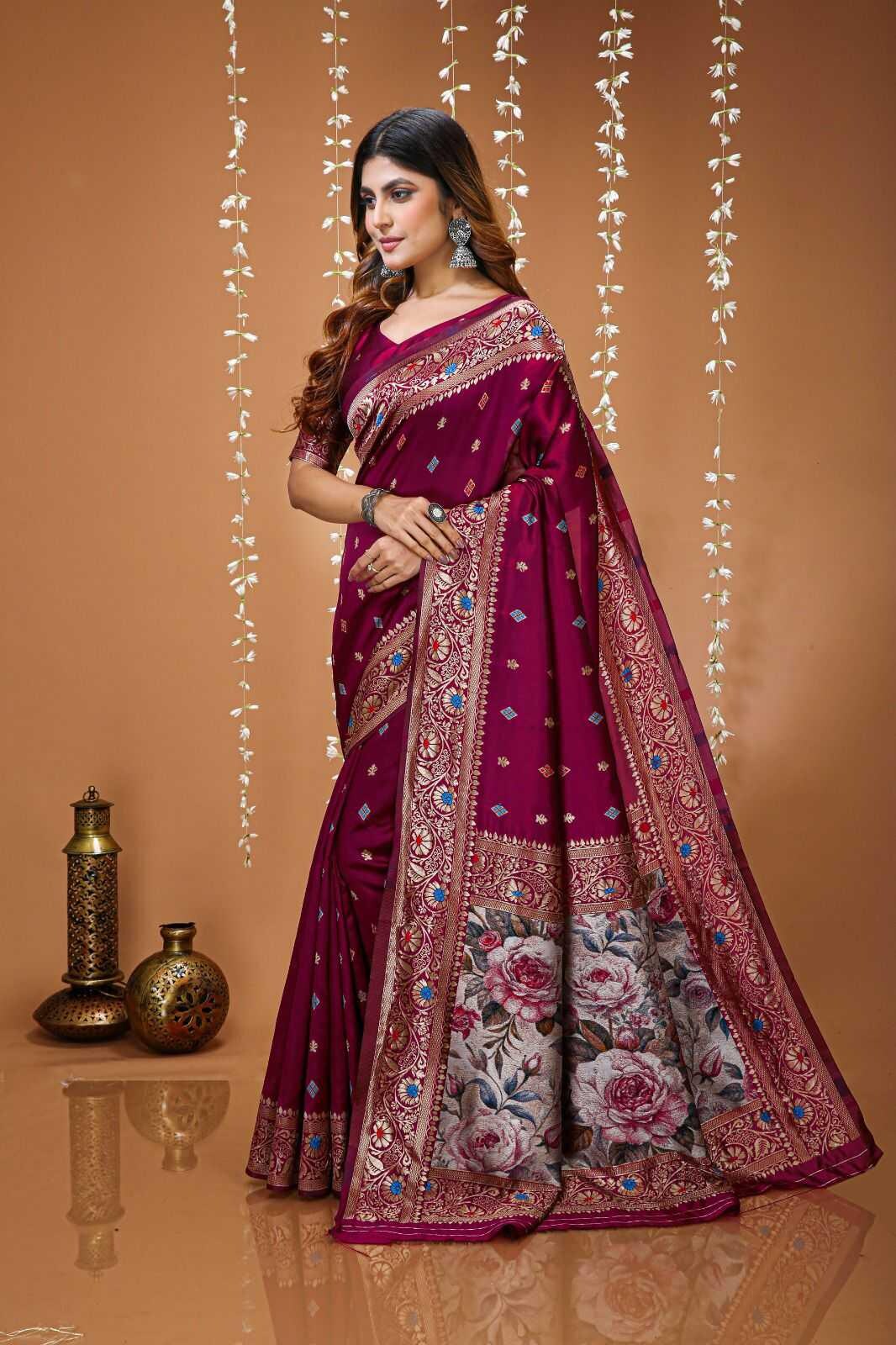 Soft Lichi Silk Banarasi Saree | Rich Pallu, Jacquard Weaving, Zari Border, Wedding Saree