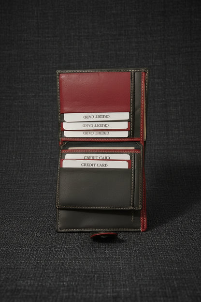 Women's Genuine Leather Bifold Wallet – Contrast Stitching, Card Slots, ID Window
