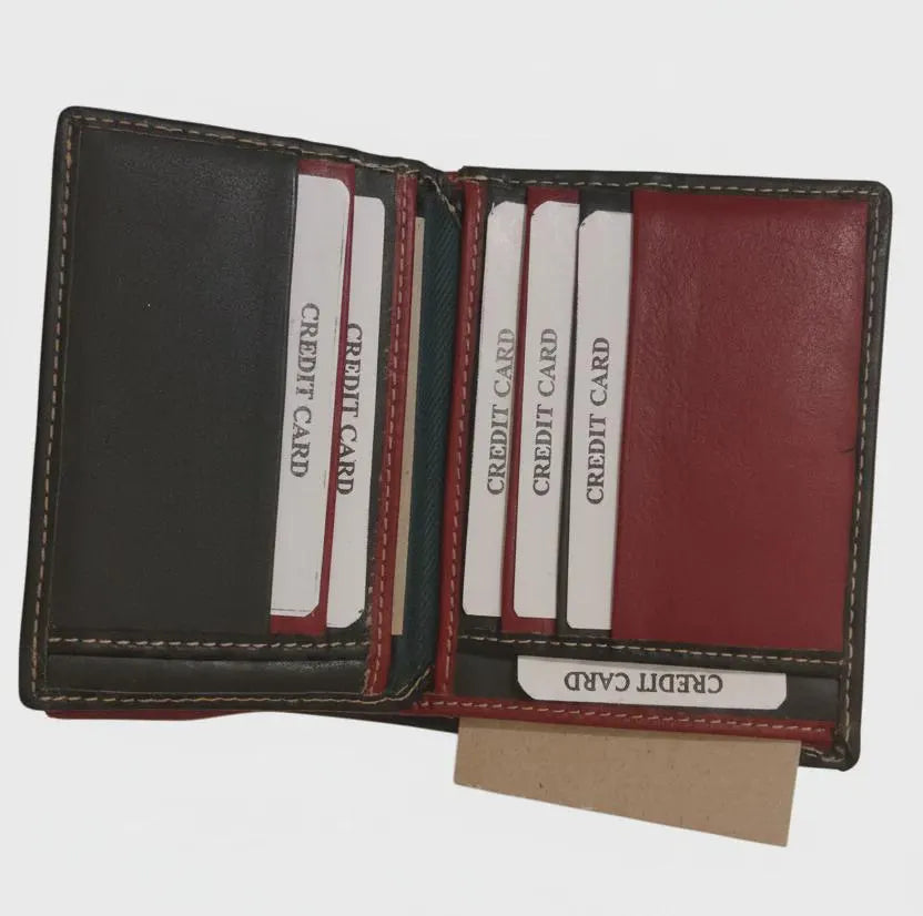Women's Genuine Leather Bifold Wallet – Contrast Stitching, Card Slots, ID Window