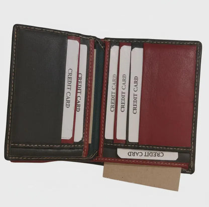 Women's Genuine Leather Bifold Wallet – Contrast Stitching, Card Slots, ID Window