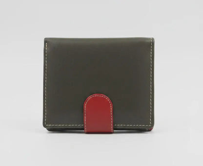 Women's Genuine Leather Bifold Wallet – Contrast Stitching, Card Slots, ID Window