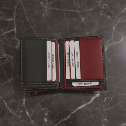 Women's Genuine Leather Bifold Wallet – Contrast Stitching, Card Slots, ID Window