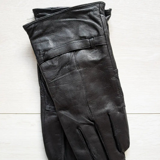 Women’s Genuine Leather Gloves with Belt Detail & Soft Lining