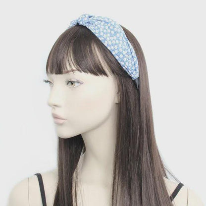5cm Wide Knotted Top Aliceband – Assorted Blue Prints | Floral & Polka Dot | set of 3