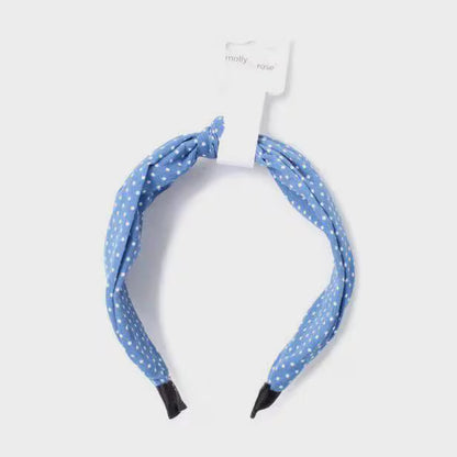 5cm Wide Knotted Top Aliceband – Assorted Blue Prints | Floral & Polka Dot | set of 3