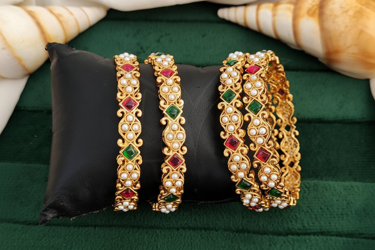 Antique High Gold Full Stone Designer 2 Bangles Set