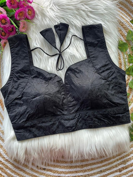 Chinon Silk Jacquard Top with Inside Sleeves & Hook Back (Free Size)